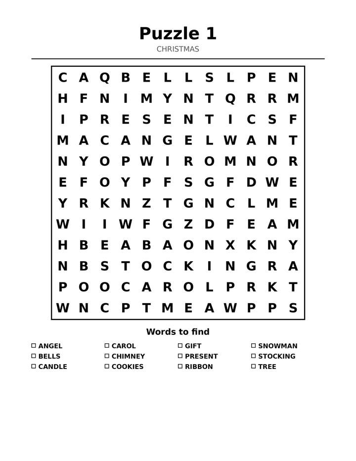 Christmas Word Search Large Print