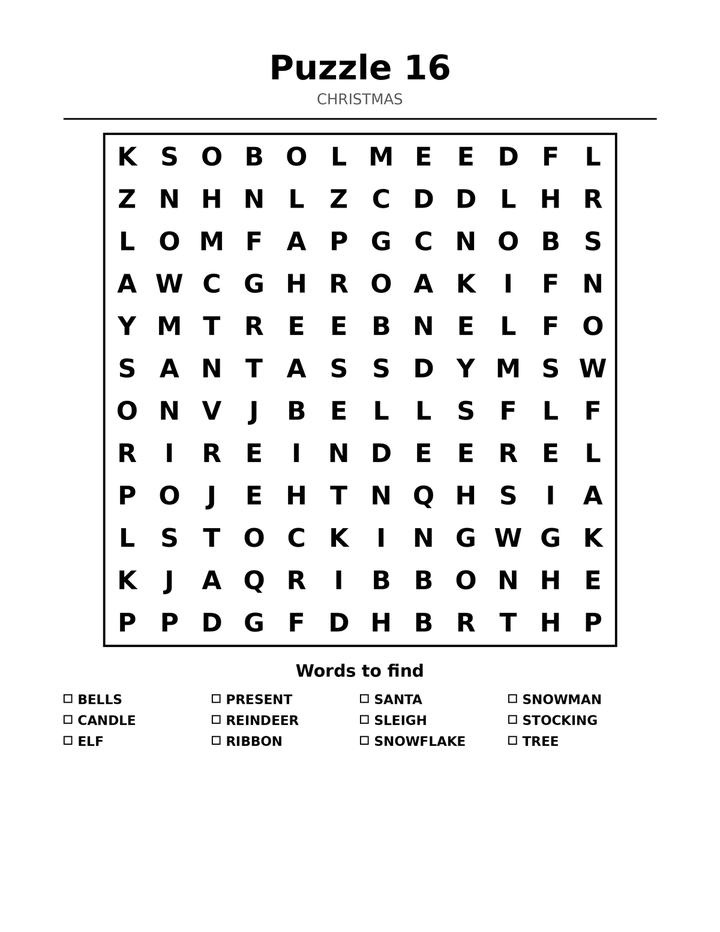 Christmas Word Search Large Print