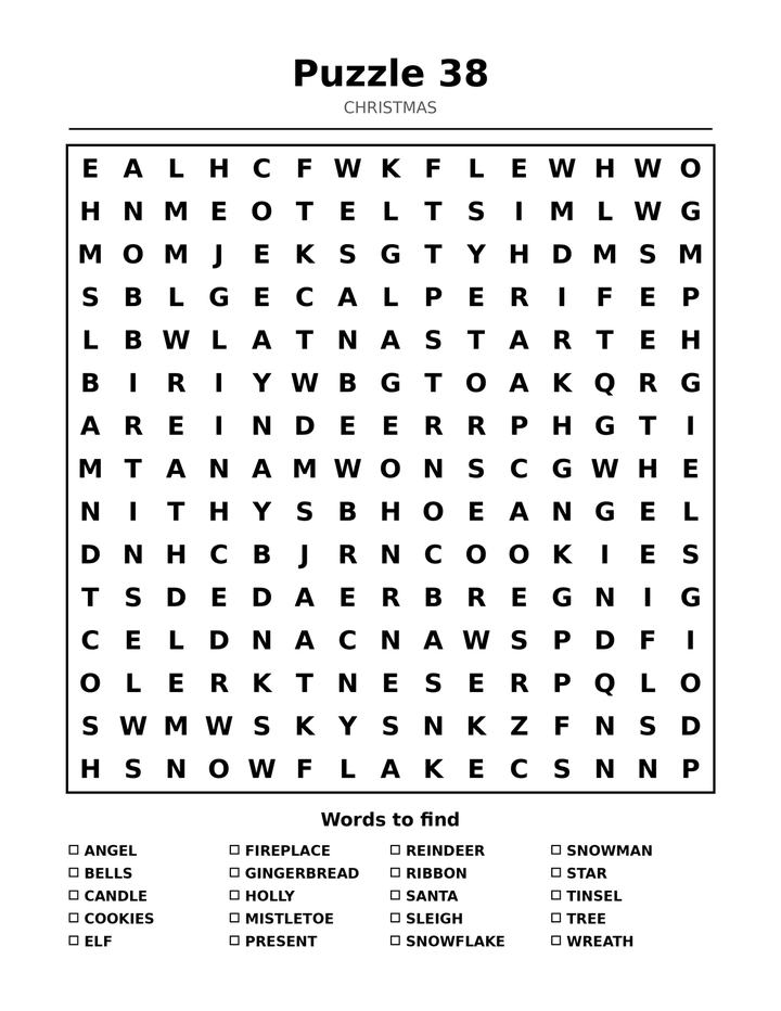 Christmas Word Search Large Print