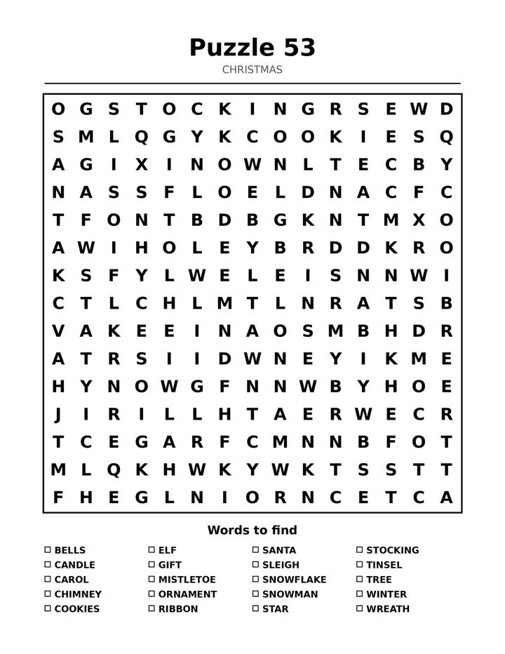 Christmas Word Search Large Print