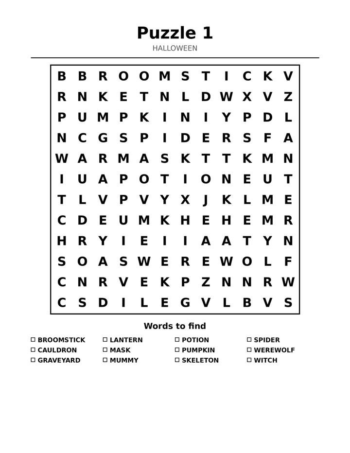 Halloween Word Search for Kids