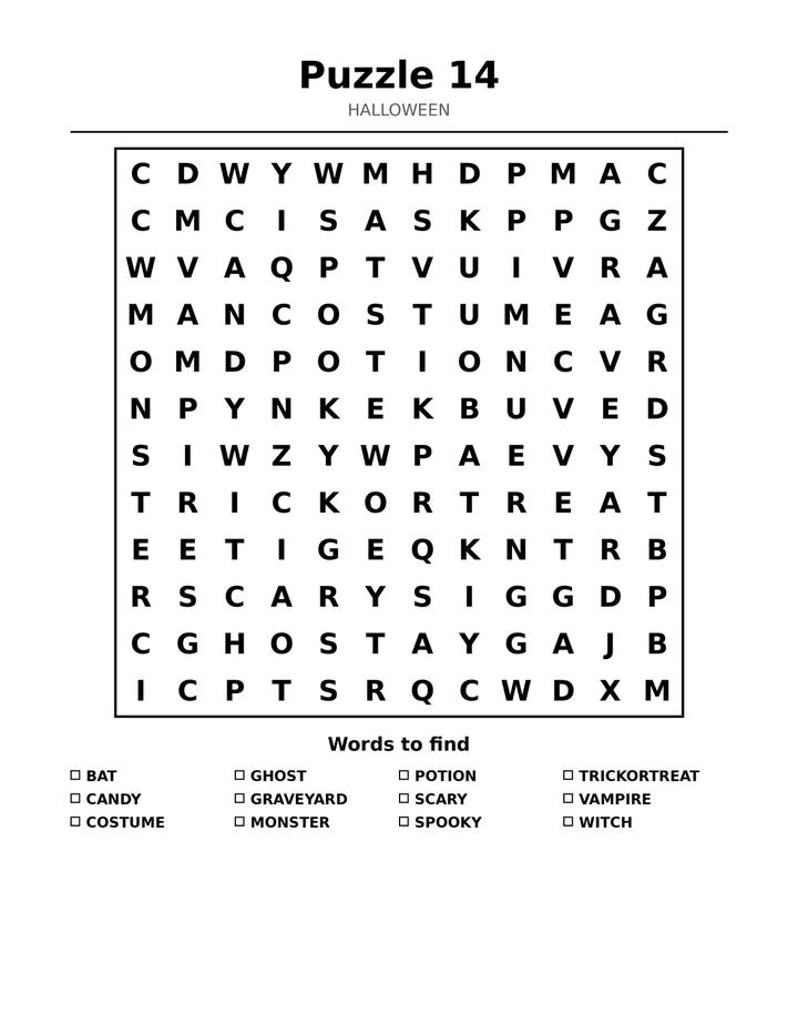 Halloween Word Search for Kids