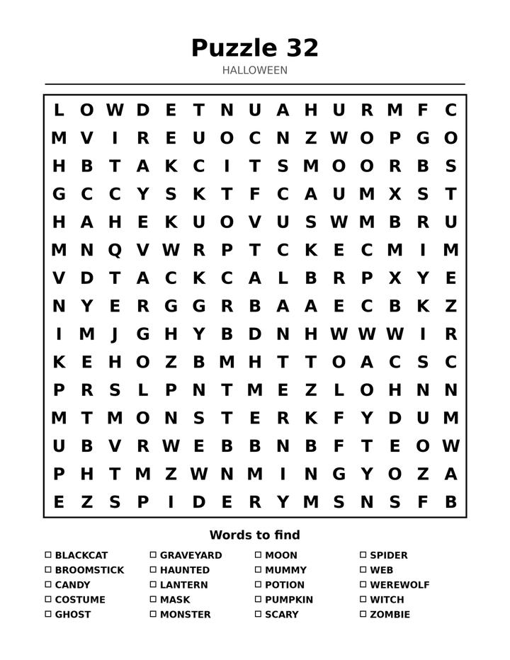 Halloween Word Search for Kids
