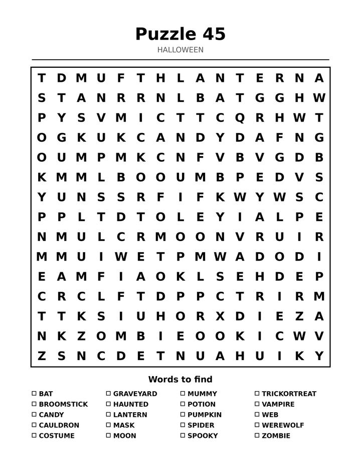 Halloween Word Search for Kids