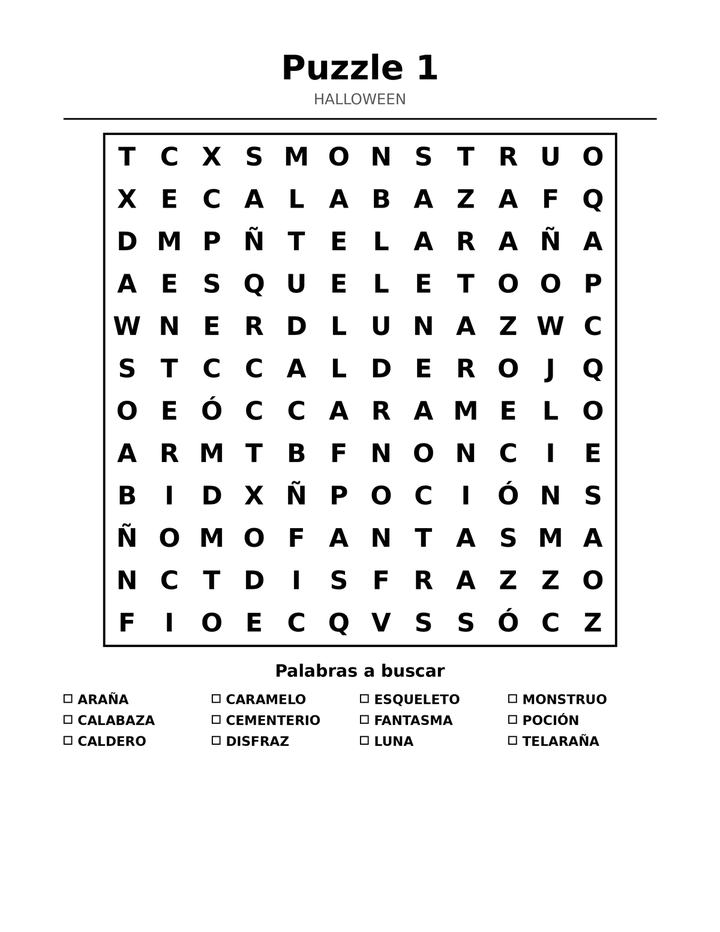 Sopa de Letras de Halloween para Niños