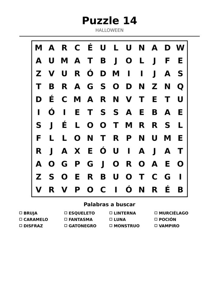Sopa de Letras de Halloween para Niños