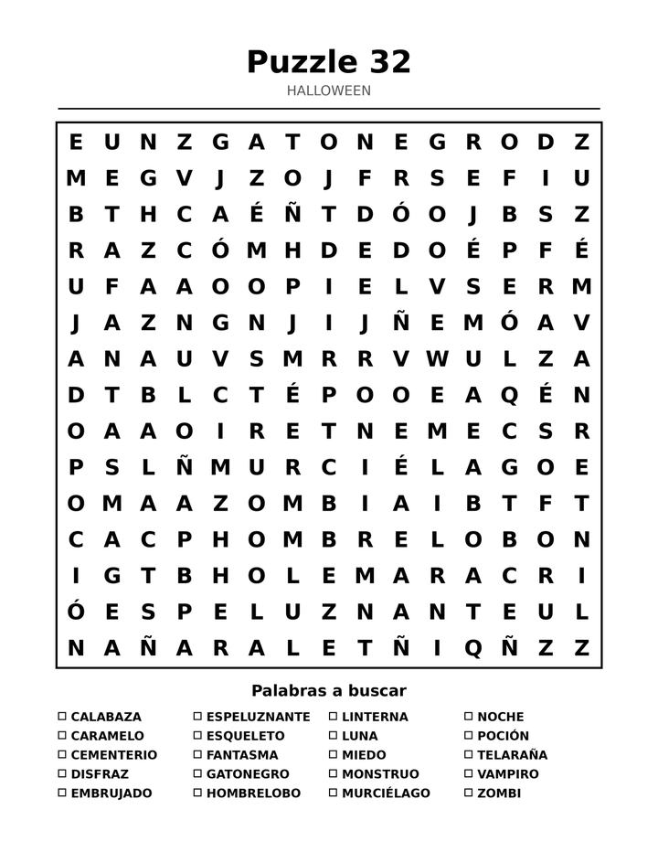 Sopa de Letras de Halloween para Niños