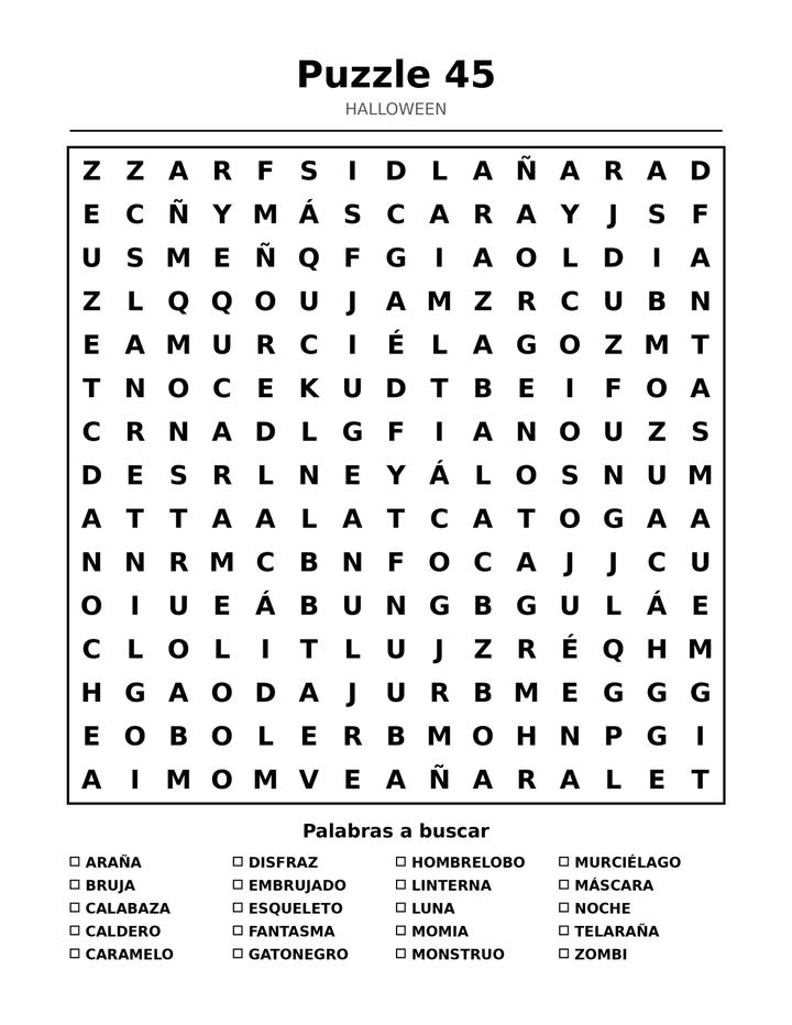 Sopa de Letras de Halloween para Niños