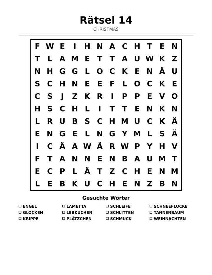 Weihnachts-Suchrätsel für Kinder