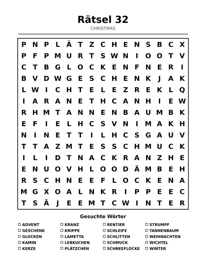 Weihnachts-Suchrätsel für Kinder